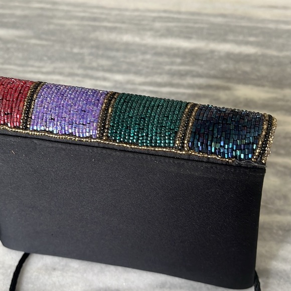 Vintage 💎1980s 💎Jewell toned beaded Art 💎Deco evening cross body bag 💎 - Picture 17 of 17